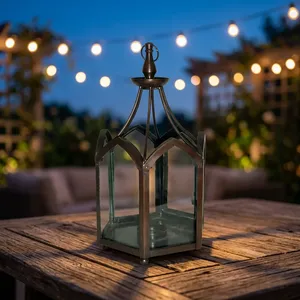 <b>Hexagon</b> Metal Lantern With Glass <b>Panels</b> Heat Resistant Lid Home Decoration - Product Image 5