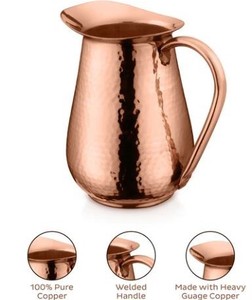Traditional <b>Copper</b> <b>Table</b> Water Pitcher with Lid Elegant Beverage Jug with Handle for Dining Kitchen Hydration Serving - Product Image 1