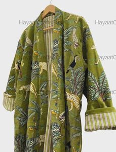 Bata Larga de Terciopelo Estampado con Estampado Animal Verde para Mujer, Manga Larga, Ropa de Dormir Informal, Kimono Estampado para Verano - Product Image 2