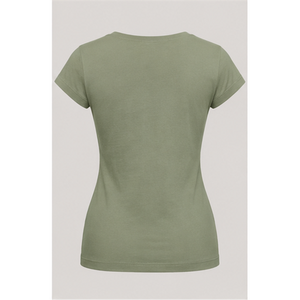 Camiseta ajustada de manga corta con cuello en V color verde salvia para mujer WTS-0073 - Product Image 2