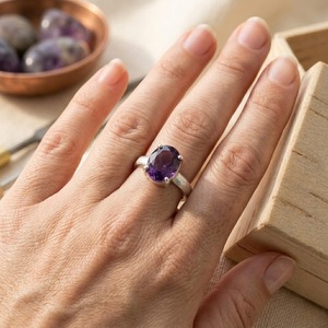 แหวนค็อกเทลเงินแท้ 925 สำหรับผู้หญิง ประดับด้วยพลอยแอมะทิสต์ทรงแปดเหลี่ยมเจียระไนแบบธรรมชาติ ตัวเรือนแบบหนามเตย สไตล์ดั้งเดิม เหมาะสำหรับงานแต่งงานแบบคริสเตียน - Product Image 4