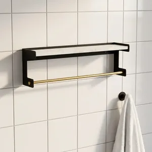 Étagère murale moderne en marbre avec barre porte-serviettes, support de rangement pour salle de bain, organisateur en métal pour la décoration de la salle de bain - Product Image 2