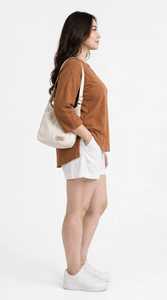 Oneten <b>Women</b> Casual Solid Brown Crew Neck Top And <b>White</b> <b>Shorts</b> Set 2 Piece Loose Fit Outfit - Product Image 2