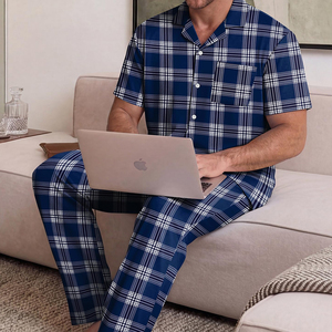 Conjunto de pijama de algodón a cuadros para hombre, ropa de dormir informal de franela para niños, ropa de dormir transpirable de secado rápido, conjunto de noche cómodo para verano - Product Image 6