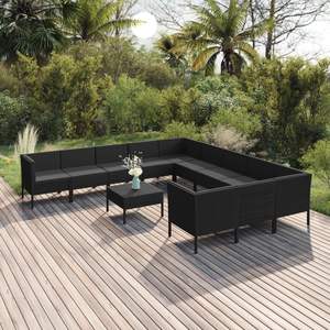 Conjunto de Muebles de Jardín de Ratán PE Negro con Acero con Recubrimiento en Polvo, Elegantes Muebles de Exterior - Product Image 1