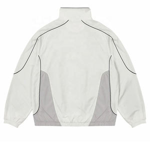 Men's White Color Blocking Windproof <b>Racer</b> <b>Jacket</b> Stand Collar Zipper Closure Sporty Style Polyester Shell Spring Wear - Product Image 2