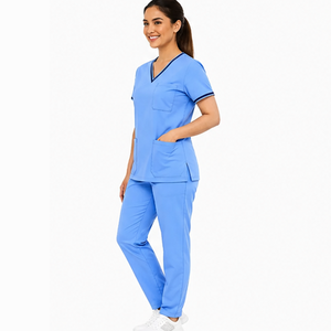 Tenue d'hôpital pour femmes, uniforme médical infirmier, tissu respirant, haut à col en V, pantalon à taille élastique, ensemble de vêtements de travail pour le secteur de la santé - Product Image 3