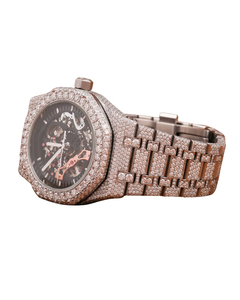 Fancy Diamond Encrusted Stainless Steel Analog Quartz <b>Watch</b> unisex Folding Clasp 41mm Band Round <b>Case</b> - Product Image 2