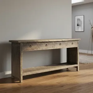 Mesa Consola Vintage de Pino Reciclado con Cuatro Cajones, Mueble Rústico para Pasillo con Estante Inferior, Decoración Industrial Estilo Granja - Product Image 5
