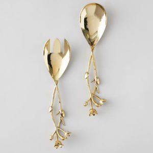 Cuchara para ensalada de aluminio con forma de hojas, ideal para hoteles, altamente funcional, con mango dorado, para bodas, vajilla, cubiertos. - Product Image 3