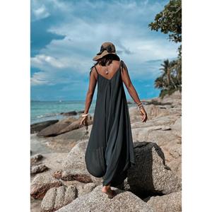 Vestido largo informal de verano para mujer, vestido largo informal de verano, color negro, estilo bohemio, sin mangas, con tirantes finos, corte holgado - Product Image 4