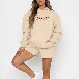Ensemble 2 pièces de haute qualité pour femmes : sweat à capuche oversize et short en molleton doux de coton pour l'hiver - Product Image 2