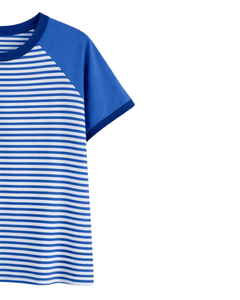 T-shirt Raglan Rayé Bleu et Blanc Personnalisé pour Homme en Coton, Décontracté d'Été, Manches Contrastantes, Col Rond – Fournisseur et Fabricant OEM - Product Image 4