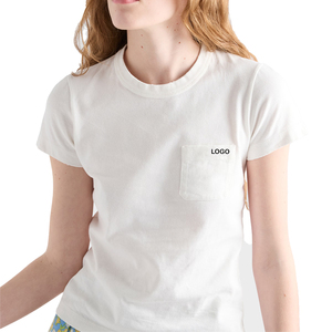 Camiseta de Algodón Desgastada de Corte Ajustado para Mujer, con Bolsillo Minimalista, Estilo Casual Urbano, Personalizada, Premium, OEM, Jersey de Moda - Product Image 1