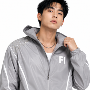 Wholesale Hooded Nylon Jogger Tracksuit Sets Reflective Panel Lightweight Nylon Tracksuit Sets With <b>Rhinestones</b> men's <b>jackets</b> - Product Image 3