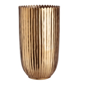 Vase de sol en laiton cannelé style Art Déco – Pot de fleurs en métal à bord festonné pour salon et hall d'entrée - Product Image 1