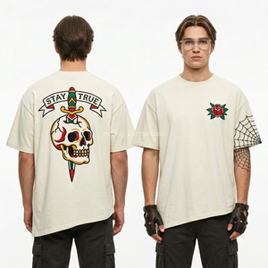 เสื้อยืดสีแดงแบบย้อมกรดลายกราฟิกดาเกอร์สำหรับผู้ชาย น้ำหนัก 220GSM ผ้าฝ้ายหนาพิเศษ ขายส่ง รับผลิตแบบ OEM - Product Image 6