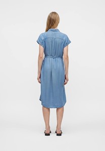 Robe chemise en jean pour femme, coupe ajustée, sans manches, col carré, ceinture, style décontracté printemps-été, couleur unie, coton respirant - Product Image 2