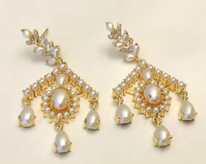 Stylish Classy Best Quality <b>Gold</b> Plated Pearl Look <b>Earrings</b> <b>Set</b> Elegant Design Perfect for Weddings Celebrations Wear <b>Earrings</b> - Product Image 2
