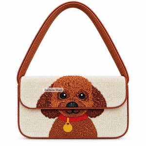 Sac à bandoulière en forme de chiot bouledogue marron, fait main, orné de perles, mignon, pochette de soirée - Product Image 1