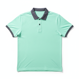 Polo en coton uni pour homme, tricoté, à manches courtes, décontracté, avec boutons, vert menthe avec bordure grise - Product Image 1