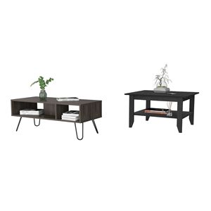 Camicetta 2 pezzi Set soggiorno nero/Espresso tavolino e tavolino da caffè mobili durevoli ed eleganti - Product Image 2
