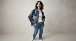 Veste en denim bleu vintage pour femmes, en coton uni, surdimensionnée, respirante - Product Image 1