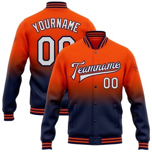 Custom Varsity <b>Jacket</b> <b>Men</b> Orange Navy Blue Gradient <b>Letter</b> Print Baseball Style with Name Number Front Back Design Autumn Casual - Product Image 3