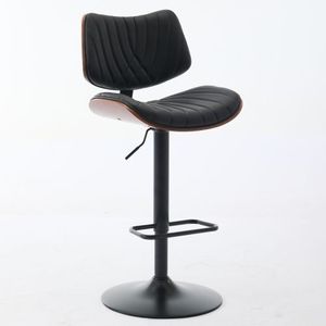 Mid Century Modern Walnut Bentwood Bar <b>Stools</b> Adjustable Counter Height Black <b>Leather</b> Upholstered 360 Degree Swivel Bar Chairs - Product Image 6