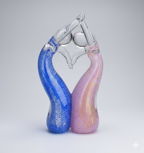 Escultura de Amor en Vidrio Soplado a Mano, Forma de Corazón, Azul y Rosa, Decoración Artística Hecha a Mano por Tiny Glass World Rajasthan Dome - Product Image 1