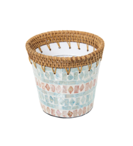 Cesta de mimbre tejida con diseño de incrustaciones de MOP, cubierta decorativa para macetas de interior y exterior, soporte para macetas de jardín estilo boho de Vietnam - Product Image 2
