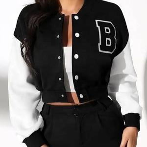 Vestes universitaires pour femmes, nouvelle collection, taille courte, style tendance, boutons, manches en cuir véritable respirant, vente chaude - Product Image 1