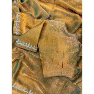 Hermoso Saree de Seda para Fiesta con Trabajo de Diamantes Jarkhan y Elegante Chal para Ocasiones Especiales - Product Image 6