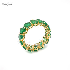 Anillo de Eternidad con Esmeralda Zambiana, Gema Ovalada de 6x4MM, Anillo de Boda Apilable con Oro Amarillo Fino de 14k, Listo para Enviar, Talla US-6 - Product Image 5