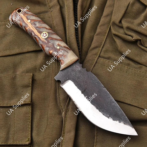 Hand Forged High Carbon Steel Drop Point Fixed Blade Multi-Functional Outdoor Knife <b>Pine</b> Cone <b>Resin</b> Handle Leather Sheath OEM - Product Image 2