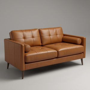 Sofá de Dos Plazas de Cuero Genuino Estilo Moderno de Mediados de Siglo, con Respaldo Acolchado con Botones, Fabricante Mayorista para Muebles de Sala de Estar - Product Image 2