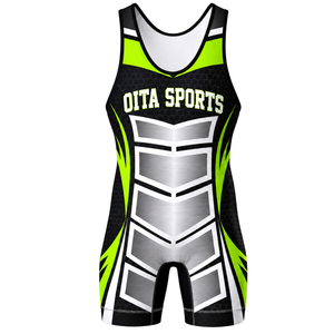 Men Neon Green Black Sublimated Wrestling Singlet Digital Print Polyester Wrestling Suit <b>Athletic</b> Performance Sports Clothing - Product Image 2