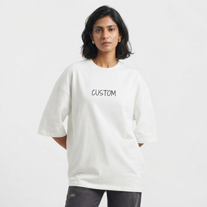 T-shirt oversize blanc uni pour femme, coupe décontractée, streetwear, épaules tombantes, design personnalisé, vente en gros - Product Image 3