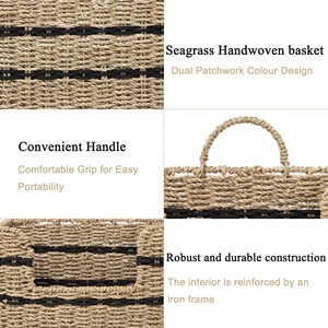Panier suspendu en jonc de mer tressé fait main avec corde en coton noir, panier de rangement artisanal, vente en gros, écologique, fabriqué au Vietnam - Product Image 5
