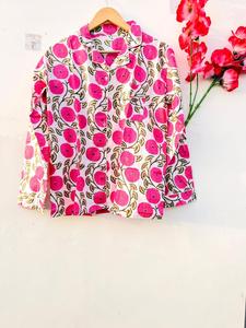 Women Cotton Pajama Set Pink Floral Print Summer Wear Night Suit Soft Breathable Button <b>Down</b> Sleepwear Loungewear Set - Product Image 3