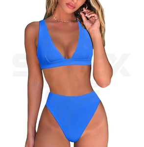 Maillot de bain deux pièces éco-responsable rose et blanc pour femme 2026, bikini string avec soutien-gorge push-up et cordon de serrage à l'avant - Product Image 1