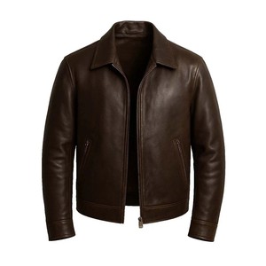 Men's Brown Suede Bomber <b>Jacket</b> <b>With</b> Faux Fur Collar <b>Zipper</b> Closure Windproof Casual Winter Coat - Product Image 2