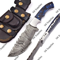 Couteau de survie et de chasse à lame fixe en acier Damas fait main, manche en bois Pakka, robuste, avec étui, pour le camping, le traçage, DIY, OEM