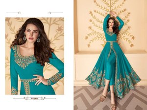 Sophisticated Style Heavy Georgette Silk Shalwar Kameez Suit for Ladies Embroidery Stone Work & Heavy Santoon Bottom - Product Image 3