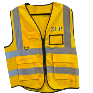 เสื้อกั๊กนิรภัย SGRHO แบบกำหนดเอง สำหรับชมรม Sigma Gamma Rho ของประเทศกรีซ เสื้อกั๊กสะท้อนแสงมองเห็นได้ชัด น้ำหนักเบา สั่งทำโลโก้ได้ ขายส่ง - Product Image 1