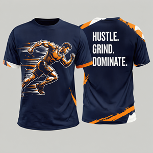 Camiseta Deportiva Ajustada de Manga Corta para Hombre, de Poliéster, con Estampado por Sublimación, Estilo Hustle Grind Dominate - Product Image 1