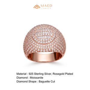Anillo de Moissanita Chapado en Oro Rosa con Diseño de Racimo de Baguettes para Hombre, Estilo Iced Out Hip Hop, Joyería de Lujo para Boda, Aniversario o Regalo - Product Image 6