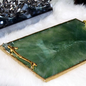 Luxury Resin Serving <b>Tray</b> with Gold Handles Marble Texture Display <b>Tray</b> for Coffee Table or <b>Vanity</b> Resin <b>Tray</b> - Product Image 1