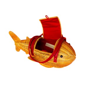 Handmade Fish Shaped Rattan <b>Bag</b> Plant Fiber <b>Wicker</b> Crossbody Storage <b>Bag</b> Animal Design Orange Color - Product Image 3