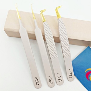 Pinzas para Extensión de Pestañas de Acero Inoxidable con Punta Corta de 4mm y 45 Grados, Color Beige, Marca Privada - Product Image 2